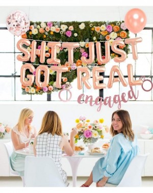 Balloons Shit Just Got Real Engagement Decorations Rose Gold Wedding Bachelorette Bridal Shower Party Decor Diamond Ring Ball...