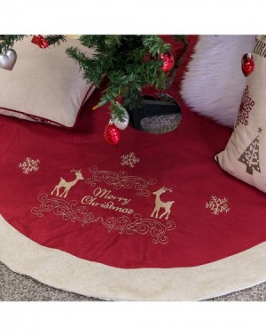 Tree Skirts 56 inch Large Christmas Tree Skirt-Red Merry Christmas Deer Snowflake Luxury Embrodered Christmas Decoration - Me...