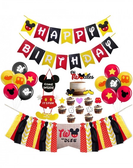 Party Packs Mickey Mouse 2nd Birthday Party Suppies- Mickey Mouse Happy Birthday Banner- Twodles Highchair Banner- Oh Twodles...