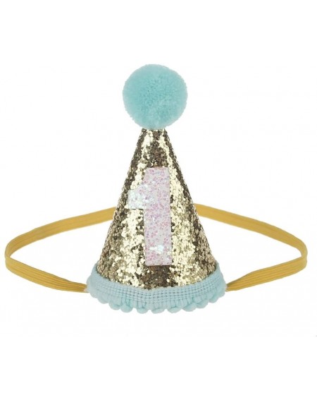 Party Hats Glitter Dog First Birthday Cone Hat Mini Doggy Cat Kitty Birthday Party Hats - Mint Gold 1 - CH1803D0M7C $10.44