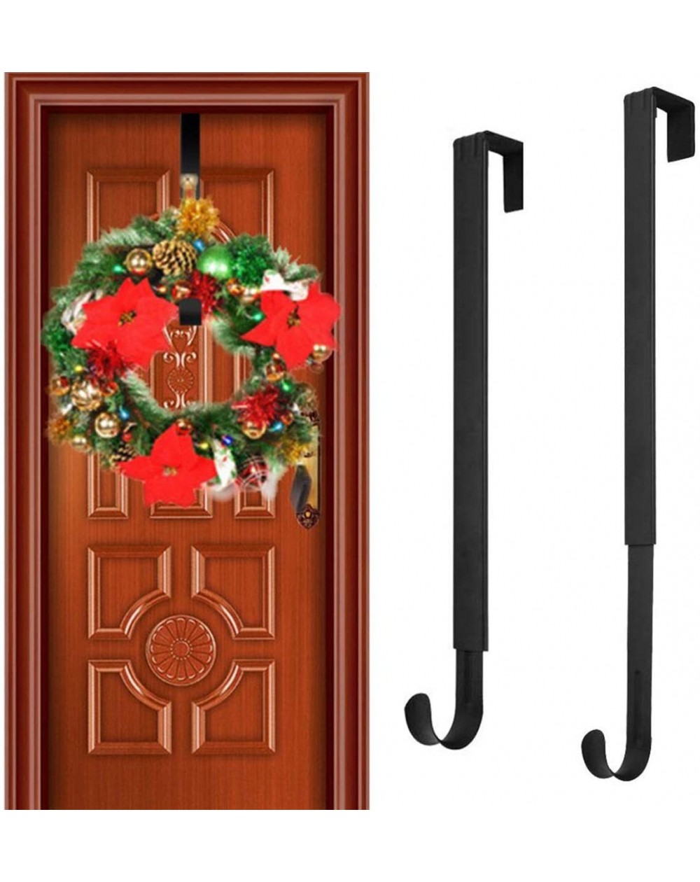 Wreath Hangers 2 Pack Front Door Wreath Hanger Hook 15" - 24" Telescopic Adjustable Metal Over The Door Hook for Christmas an...