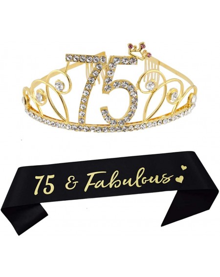 Party Packs 75th Birthday Tiara and Sash Happy 75th Birthday Party Supplies 75 Fabulous Black Glitter Satin Sash and Crystal ...