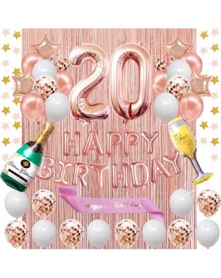 Balloons 20th Birthday Decorations - Rose Gold Happy Birthday Banner and Sash with Number 20 Balloons Latex Confetti Balloons...