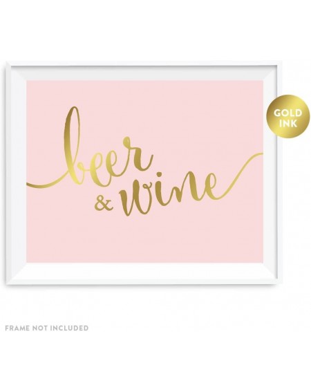 Banners & Garlands Wedding Party Signs- Blush Pink with Metallic Gold Ink- 8.5x11-inch- Beer & Wine Bar Sign- 1-Pack- Unframe...