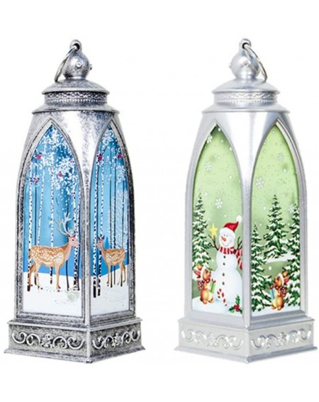 Snow Globes Christmas Lanterns Rustic Battery Operated Santa Claus Wind Lamp Decor Pendant Ornament 2PCS (Silver Elk- Silver ...