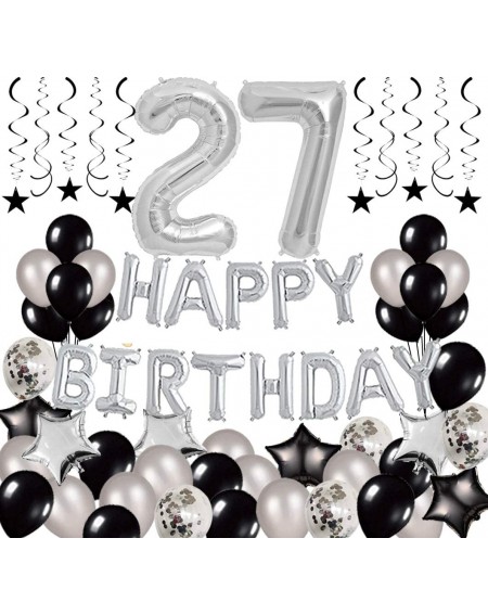 Balloons 27th Birthday Decorations - Party Supplies for Happy 27th Birthday Happy Birthday Banner Gold Sash Confetti Balloons...