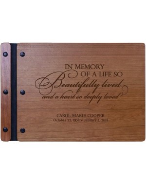 Guestbooks Engraved Personalized Solid Cherry Wood Memorial Sympathy Ceremony Guest Book for Funeral Service - in Memory 9x12...
