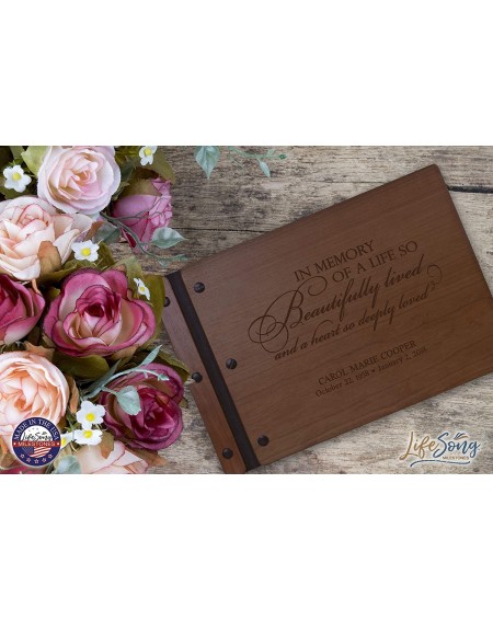 Guestbooks Engraved Personalized Solid Cherry Wood Memorial Sympathy Ceremony Guest Book for Funeral Service - in Memory 9x12...