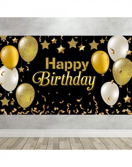 Photobooth Props Happy 30th 40th 50th 60th Birthday Backdrop Black Gold Decoration for Men Women Baby Birthday Party Backgrou...