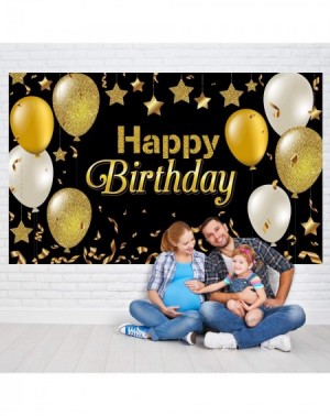 Photobooth Props Happy 30th 40th 50th 60th Birthday Backdrop Black Gold Decoration for Men Women Baby Birthday Party Backgrou...
