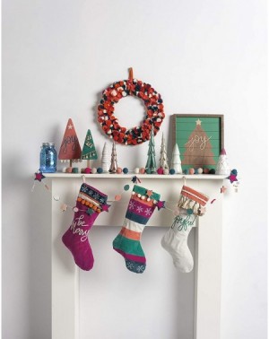 Stockings & Holders Boho Christmas Stocking- Multicolor Stripes - Multicolor Stripes - CK18LEA6L9S $18.36