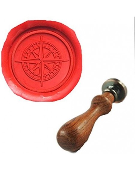 Invitations MNYR Compass Wax Seal Stamp Rosewood Handle Set Decorative Invitations Package Envelope Sealing Sail Compass Wax ...
