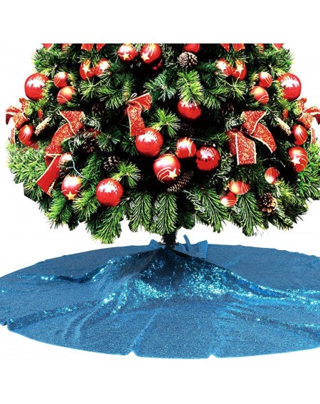Tree Skirts Sequin Christmas Tree Skirt- 48 inch Embroidery Sparkly Fabric Skirt Ornament Xmas Home Tree Decor- Turquoise - T...
