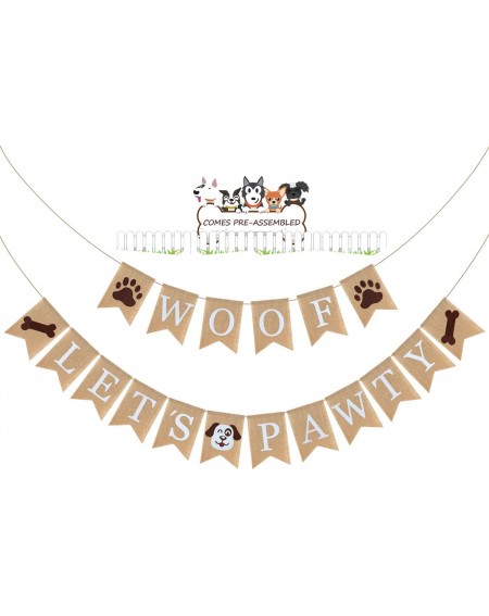 Banners Woof Let's Pawty Dogs Jute Burlap Birthday Banner - Pet Puppy Boys Girls Birthday Party Swallow-Tail Garland - Paws P...