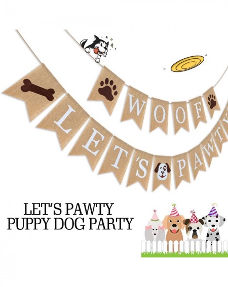 Banners Woof Let's Pawty Dogs Jute Burlap Birthday Banner - Pet Puppy Boys Girls Birthday Party Swallow-Tail Garland - Paws P...