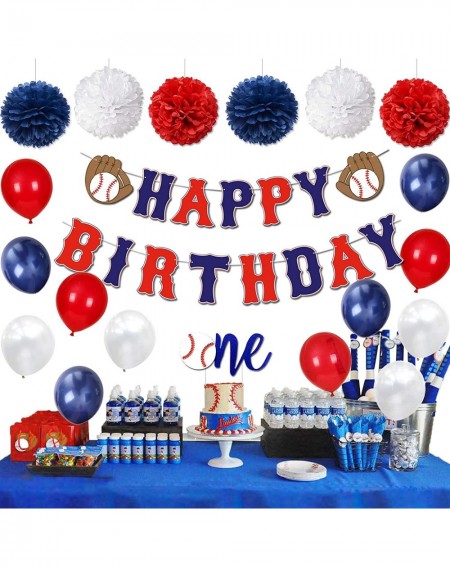 Banners Baseball Birthday Party Decorations Supplies Kit- Baseball Happy Birthday Banner- One Cake Topper- Baseball Themed Ba...