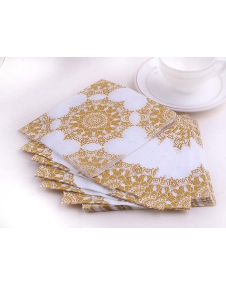 Tableware 100 Pack Dinner Decorative Napkins-Gold Floral Print Disposable Paper Party Napkins-2-ply- Disposable Paper Napkins...