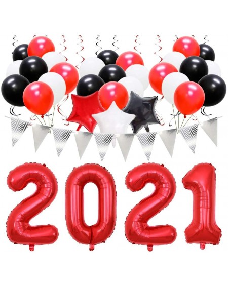 Balloons Red Black Graduation Decorations 2021 New Years Eve Party Supplies- Hanging Swirls- Latex Balloons- Star Foil Balloo...