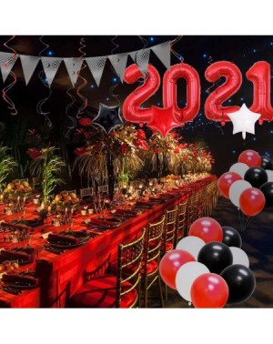 Balloons Red Black Graduation Decorations 2021 New Years Eve Party Supplies- Hanging Swirls- Latex Balloons- Star Foil Balloo...