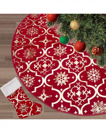 Tree Skirts Christmas Tree Skirt 48 inches Snowy Pattern Xmas Tree Skirt for Christmas Tree Decorations Indoor Outdoor (Red) ...