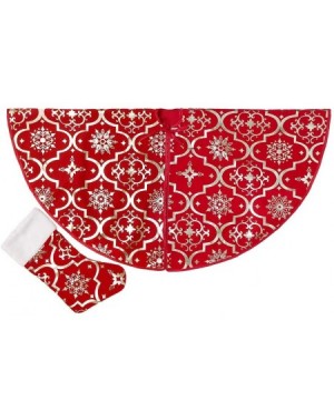 Tree Skirts Christmas Tree Skirt 48 inches Snowy Pattern Xmas Tree Skirt for Christmas Tree Decorations Indoor Outdoor (Red) ...