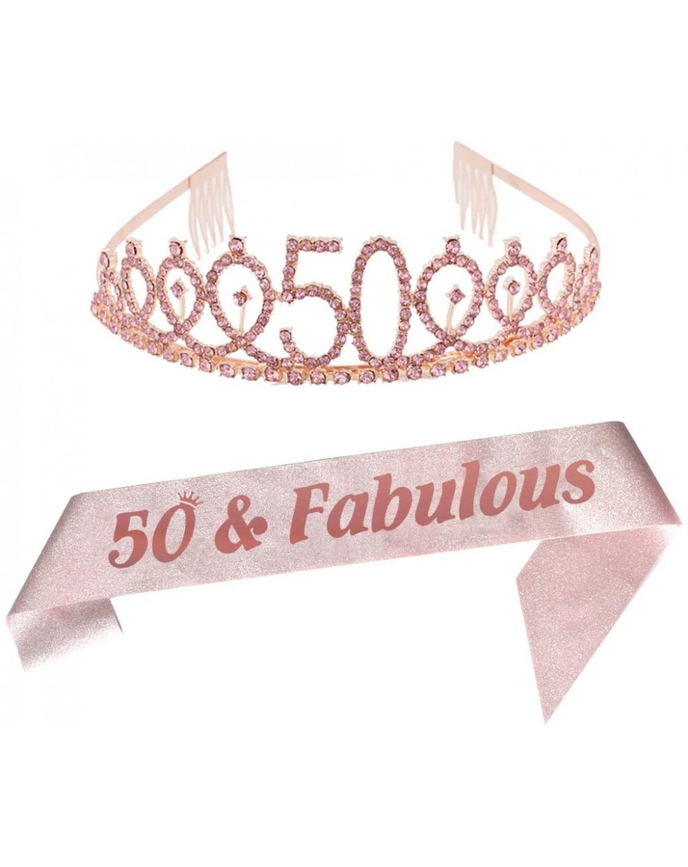 Party Packs 50th Pink Birthday Tiara and Sash Happy 50th Birthday Party Supplies 50th Pink Birthday Glitter Satin Sash and Cr...