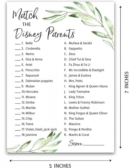 Favors GREENERY Baby Shower Game - DISNEY PARENT MATCH Baby Shower Game - Pack of 25 - Gender Neutral Baby Shower Game- Flora...