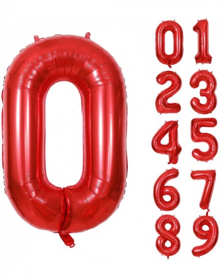 Balloons 40 Inch Red Number Foil Balloons 0-9 Balloons- Foil Mylar Big Number 0 Digital Balloons for Red Birthday Party Decor...