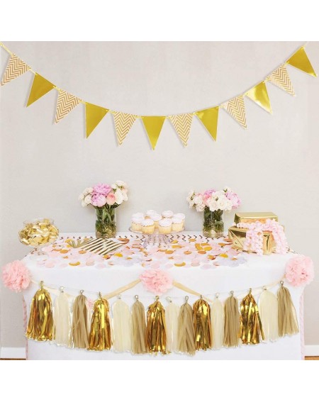 Banners & Garlands Sparkly 30PCS Gold Tassel Garland and 15PCS Paper Pennant Banner Triangle Flags Bunting and 10g Gold Paper...