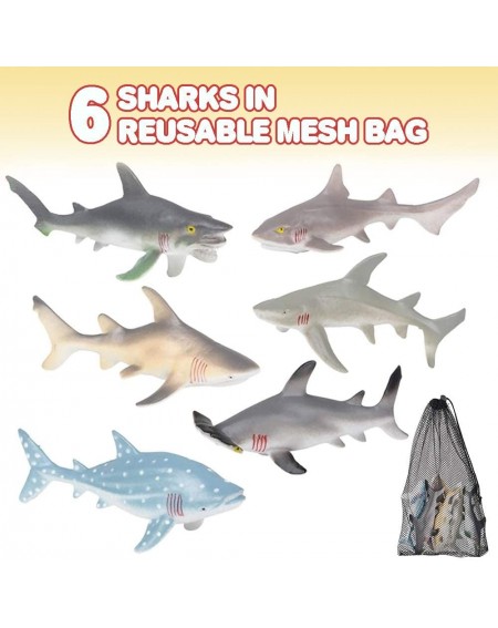 Party Favors Shark Figures in Mesh Bag - Pack of 6 Sea Creature Figurines in Assorted Designs- Bath Water Toys for Kids- Shar...
