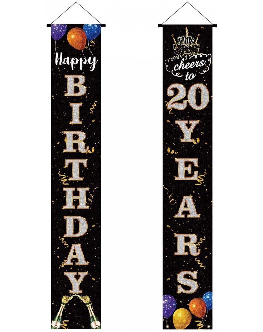 Banners & Garlands Happy 20th Birthday Door Banner- 20th Birthday Welcome Porch Sign Door Sign- Cheers to Twenty Years Old Bi...