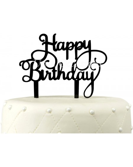 Cake & Cupcake Toppers Happy Birthday Acrylic Cake Topper (Black) - CW12E7DZDOP $36.66
