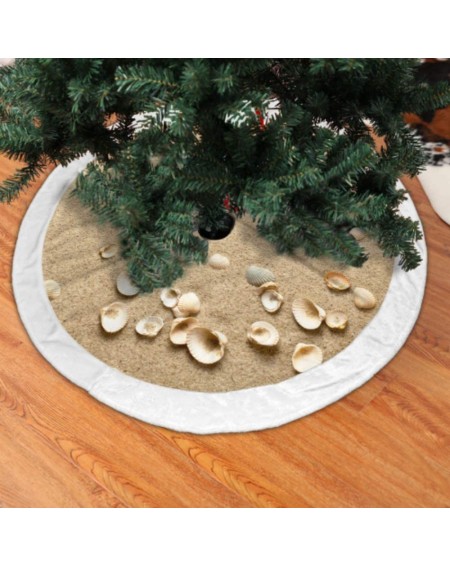 Tree Skirts Christmas Tree Skirt- Sea Shells On Sand Summer Beach 48 Inch Christmas White Fluffy Tree Skirt for Christmas Dec...
