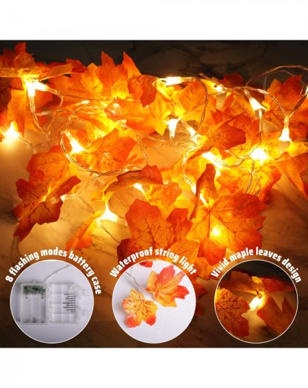 Outdoor String Lights Fall Decorations 2 Pack 60 LED Maple Leaf Lighted Garland Thanksgiving Decorations Waterproof Battery P...