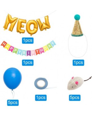 Balloons 14 PCS Cat Birthday Party Supplies with Cat Birthday Hat- Cat Chew Toys- Letter Balloons- Blue Latex Balloons- Happy...
