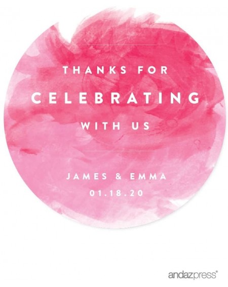 Favors Pink Watercolor Wedding Collection- Personalized Round Circle Label Stickers- Thank You for Celebrating with US- 40-Pa...