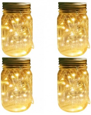 Outdoor String Lights Mason Jar Solar Lights Lanterns- 4 Pack 30 LEDs Fairy Firefly Led String Lights with Glass Mason Jar-Be...