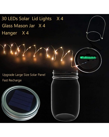 Outdoor String Lights Mason Jar Solar Lights Lanterns- 4 Pack 30 LEDs Fairy Firefly Led String Lights with Glass Mason Jar-Be...