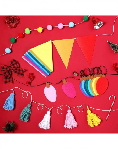 Banners & Garlands 4 Pieces Colorful Garland Banner Felt Balls Garland Tassel Triangle Flags Light Bulb Banners for Christmas...