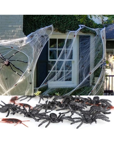 Party Favors Halloween Spider Decoration- Halloween Spider Web Decorations- Halloween Prank Kit- With 20 Realistic Plastic Sp...