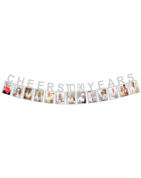Banners & Garlands Cheers to 90 Years Silver Photo Banner Happy 90th Birthday Milestone Anniversary Party Decoration Hanging ...