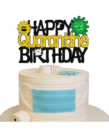 Cake & Cupcake Toppers Happy Quarantine Birthday Cake Topper Women- Glitter Black Social Distancing Birthday Cake Topper for ...
