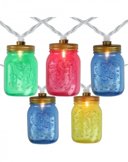 Indoor String Lights 10-Count Multi-Color Mini Mason Jar Novelty String Light Set- 7.5ft White Wire - C11956UNL54 $16.01