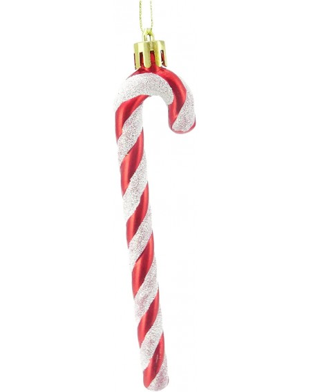 Ornaments Pack of 6 - 13cm Glitter Candy Cane Christmas Tree Decorations (Red & White) - Red & White - CT1854IXC8S $19.89