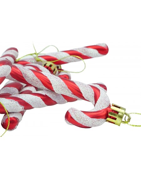 Ornaments Pack of 6 - 13cm Glitter Candy Cane Christmas Tree Decorations (Red & White) - Red & White - CT1854IXC8S $19.89