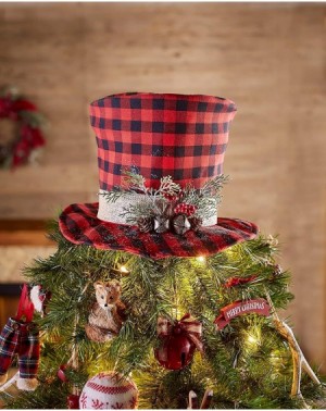 Tree Toppers Plaid Top Hat Tree Topper - Unique Christmas Tree Decoration - CY18YNEYR73 $25.67