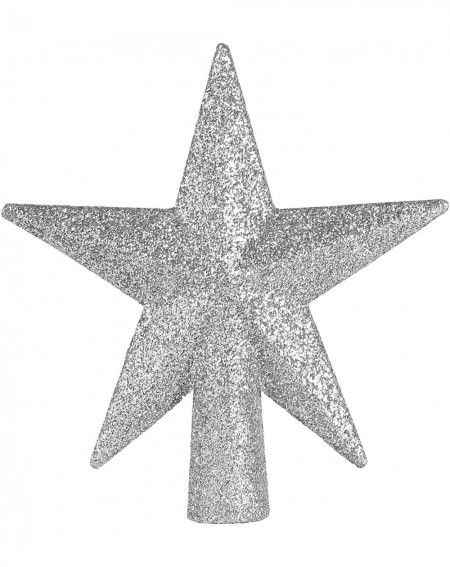 Tree Toppers Glitter Star Tree Topper - Christmas Mini Silver Decorative Holiday Bethlehem Star Ornament - Silver - CB18RE3HW...