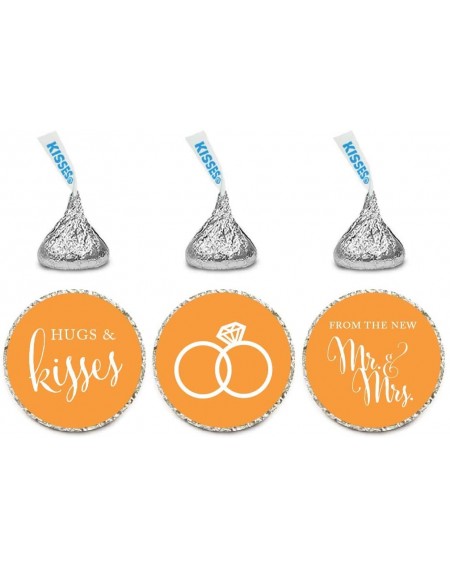 Favors Chocolate Drop Labels Stickers- Wedding Hugs & Kisses from The New Mr. & Mrs- Orange- 216-Pack- for Bridal Shower Enga...
