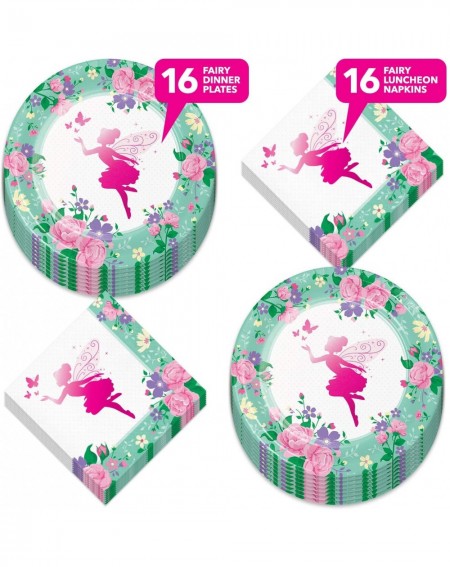 Party Packs Woodland Fairy Floral Metallic Sparkle Dinner Plates and Luncheon Napkins (Serves 16) - Dinner Plates - CE19C6TKW...