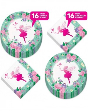 Party Packs Woodland Fairy Floral Metallic Sparkle Dinner Plates and Luncheon Napkins (Serves 16) - Dinner Plates - CE19C6TKW...